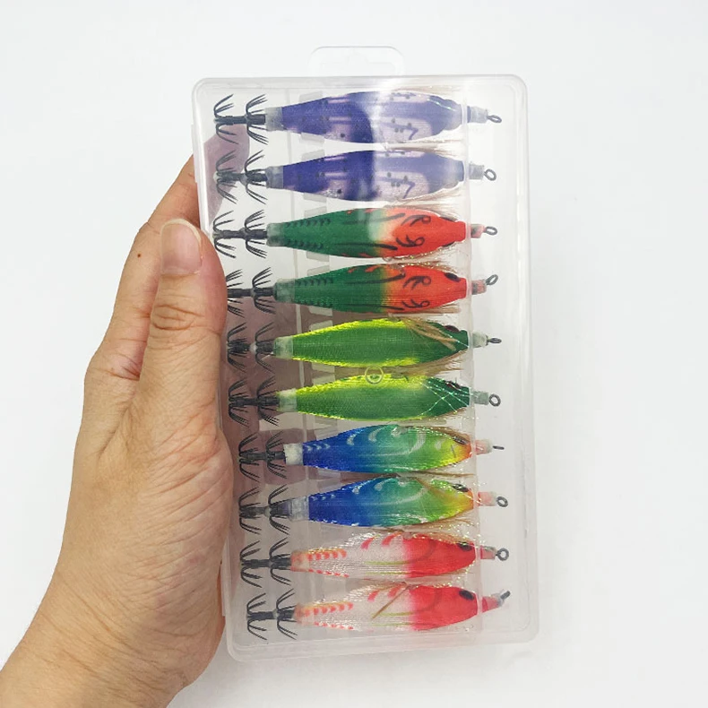 ShareShark 10 Stück/Box Leuchtende Tintenfisch-Jigs, Salzwasser-Angelköder, Meeresfischerei-Köder für Oktopus, Tintenfisch und Krake – Detail 3