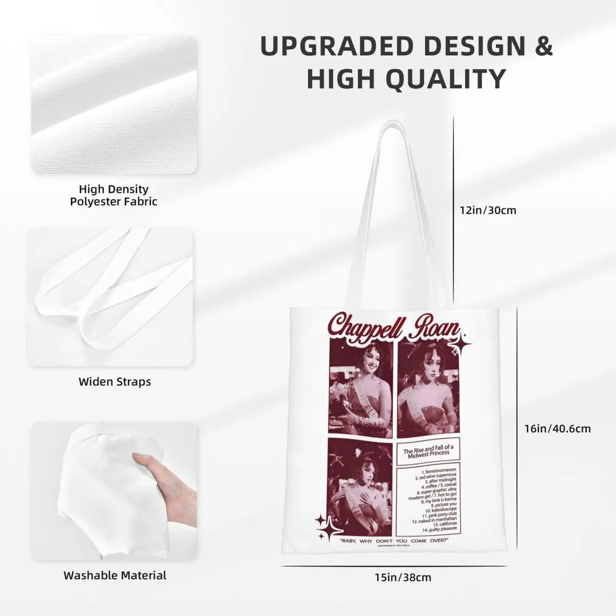 Chappell Roan Pink Pony Club Canvas Tote Bag Y2K Unique Design Midwest Princess 2024 Tour Grocery Bags for Women Men