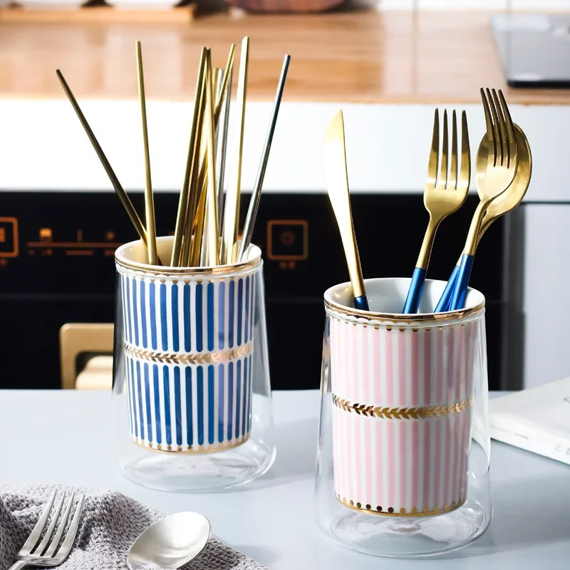 

Creative Ceramic Chopsticks Fork Cage Home High Borosilicate Glass Drain Knife Fork Spoon Chopsticks Rack Kitchen Storage Rack