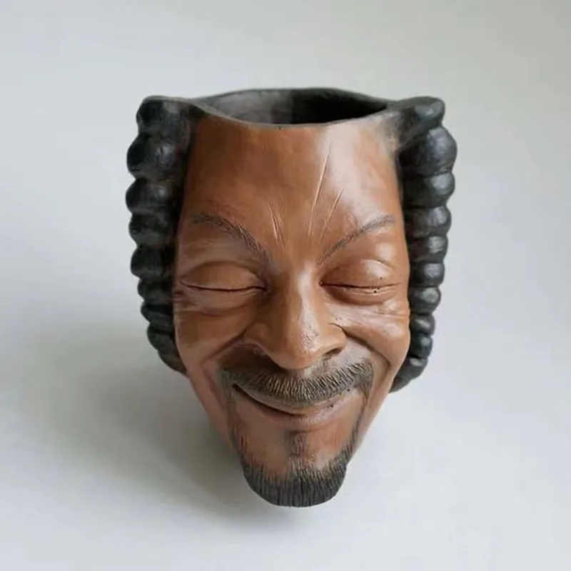 Rapper Snoop Dogg Flower Pot Human Face Vase Man Human Smile Face Planter Pot Pen Pencil Holder Desktop Home Garden Decor