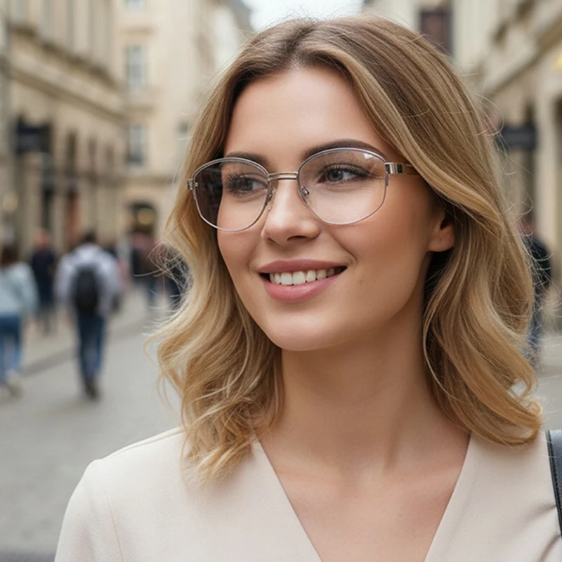 

Women Anti-blue Light Glasses Fashion Oval Semi Rimless Eyewear Outdoor Office Photography Accessory Female Eyeglasses