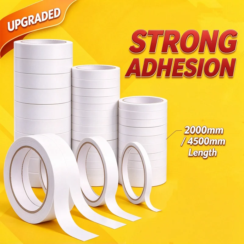 Ultra-Thin Double Sided Adhesive Tape, Strong Self-Adhesive, Hand Tearable, 2000mm/4500mm Length for DIY Craft Home Office Off