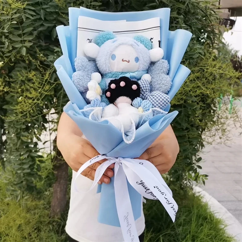 Anime Kuromi My Melody Cinnamoroll Hello Kitty Plush Doll Toy With bowknot Bouquet Valentine's Day Birthday Christmas Gift