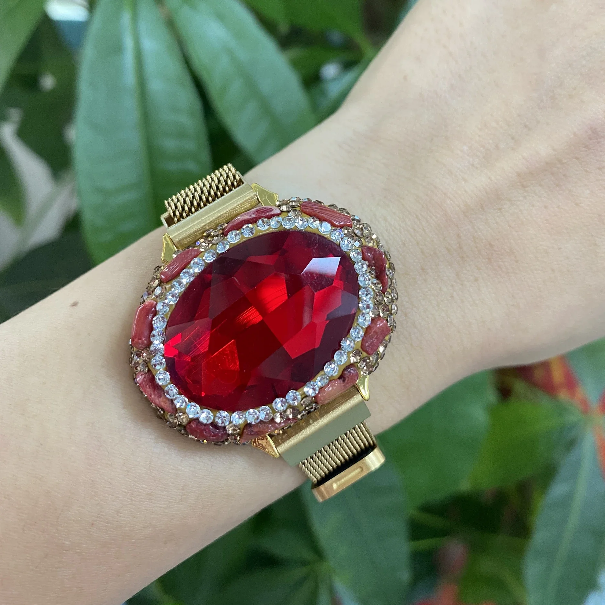 Bling erstellt Kristallstein Edelstahl Gürtel Kette Armreifen natürliche Turmalin Kristall Armband für Geschenk Frauen Party Hochzeit