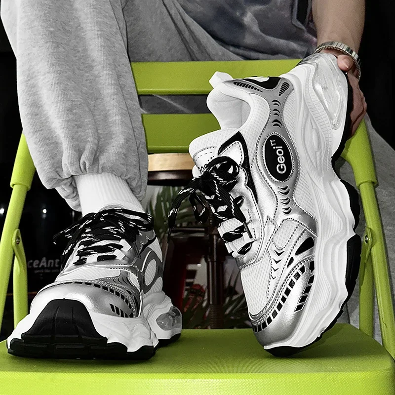 

Мужские кроссовки на толстой подошве, сетчатые дышащие кроссовки, обувь для мужчин на платформе с увеличением, новинка 2024