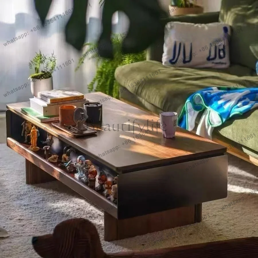 

LJYFTavolino nordico in legno massello di noce nera in ardesia mostra un moderno stile rettangolare nero per piccoli appartament