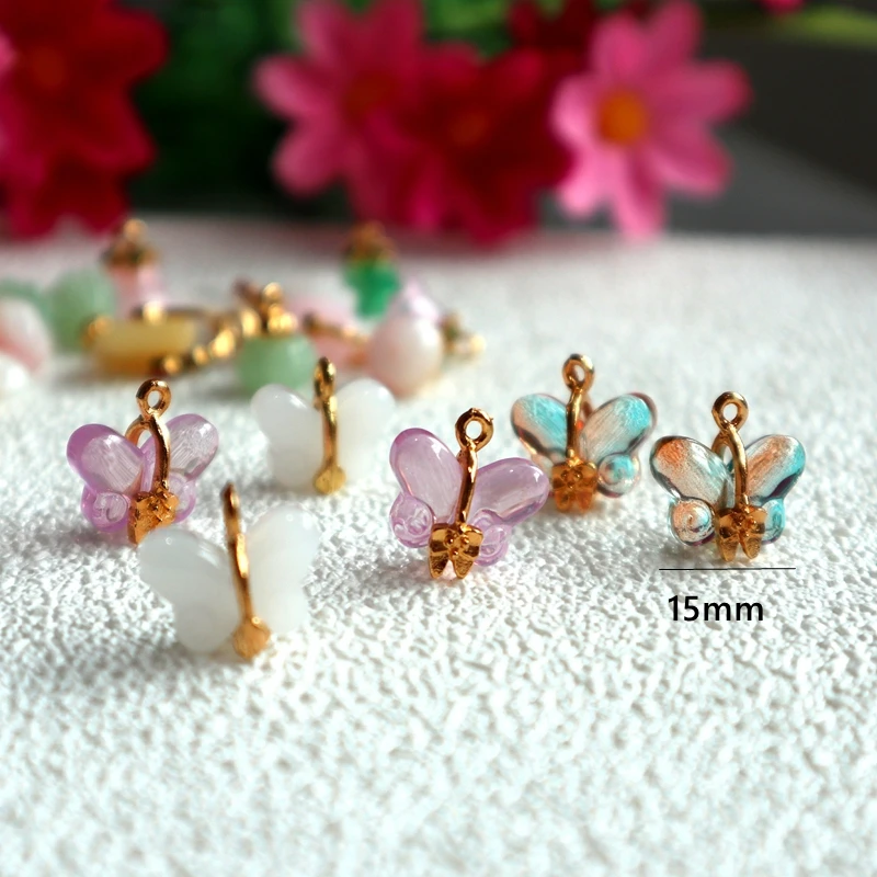 20PCS Mixed Transparent Glass Alloy Pendant Flower Lucky Talisman Glass Charms DIY Necklace Bracelet Earings Keychain Accessory