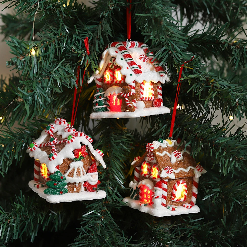 3 قطعة/المجموعة عيد الميلاد متوهجة لطيف بيت الحلوى زخرفة معكرون قبة الزنجبيل رجل سانتا كلوز ثلج منزل شجرة عيد الميلاد المعلقات