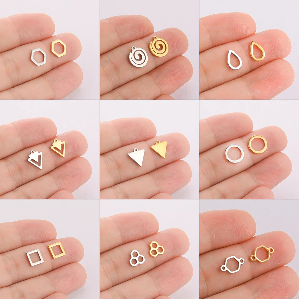 EUEAVAN 5pcs/lot Stainless Steel Charms for Jewelry Making Geometric Triangle Square Pendant for Bracelets Earrings Accessories