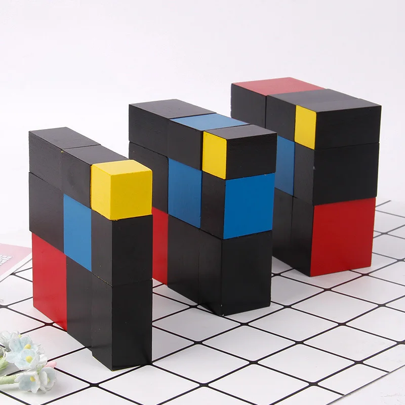 Wooden Montessori Multicolor Trinomial Cube Math Toys For Kids Baby Early Education Preschool Training Learning Children Toy