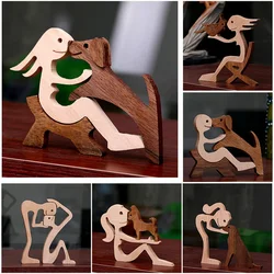 Figurine artisanale de chien en bois de chiot familial, ornement de table de bureau, modèle Carimplanté, décoration de bureau à domicile, sculpture d'animal familier, cadeau de Noël