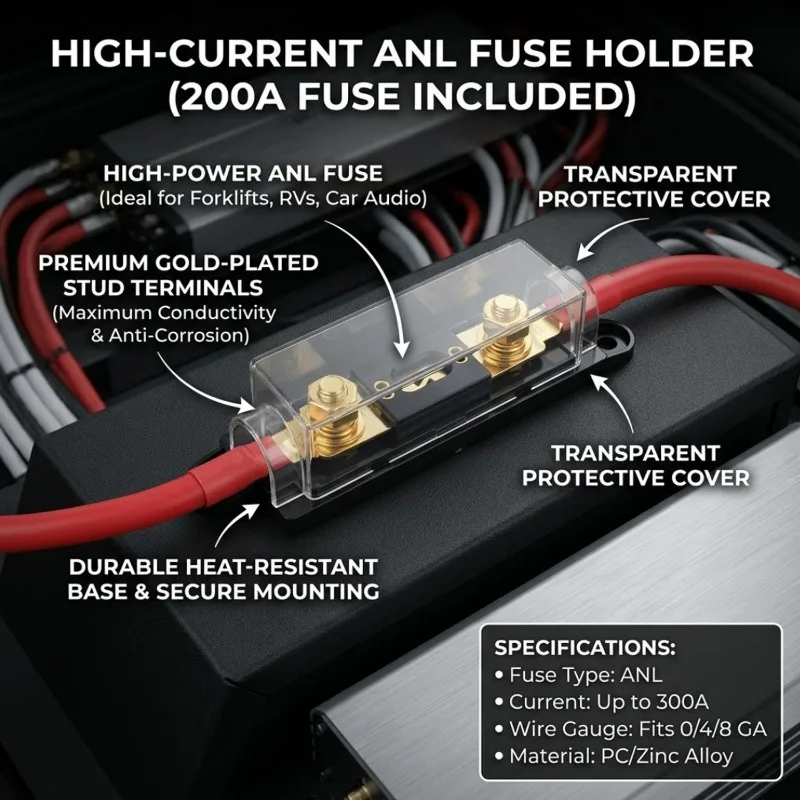 ANL Bolt-Down Fuse Block 30A-500A High Current Fuse Holder Flame Retardant PA66+PC for Car Audio Solar Auto RV Marine Circuits view 4