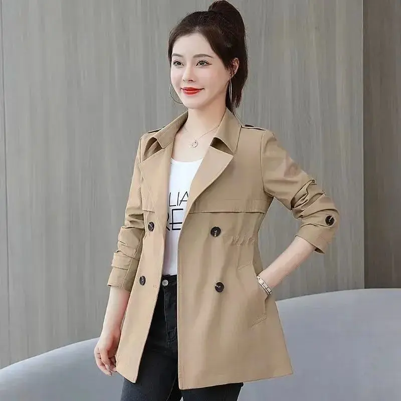 Women's New Trench Coat With Lining Spring Autumn Casual Thin Jacket Female Fashion Double-breasted Short Windbreaker Outwear