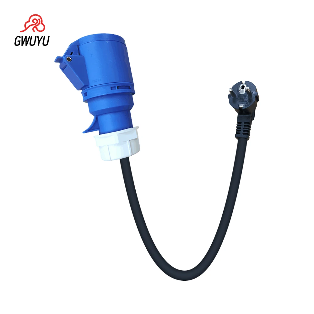 GWUYU Type 2EV Charger Adapter 7KW 32A 250V Blue CEE Female Socket To 16A 3.5KW EU Schuko for Electric Vehicle Portable Charger