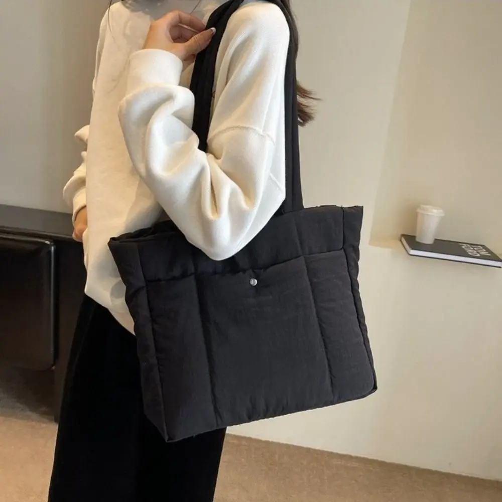 

Solid Color Lady Laptop Handbags Fashion Soft Cotton Puffer Shoulder Bag Large Capacity Top Handle Women Cloud Tote Bag