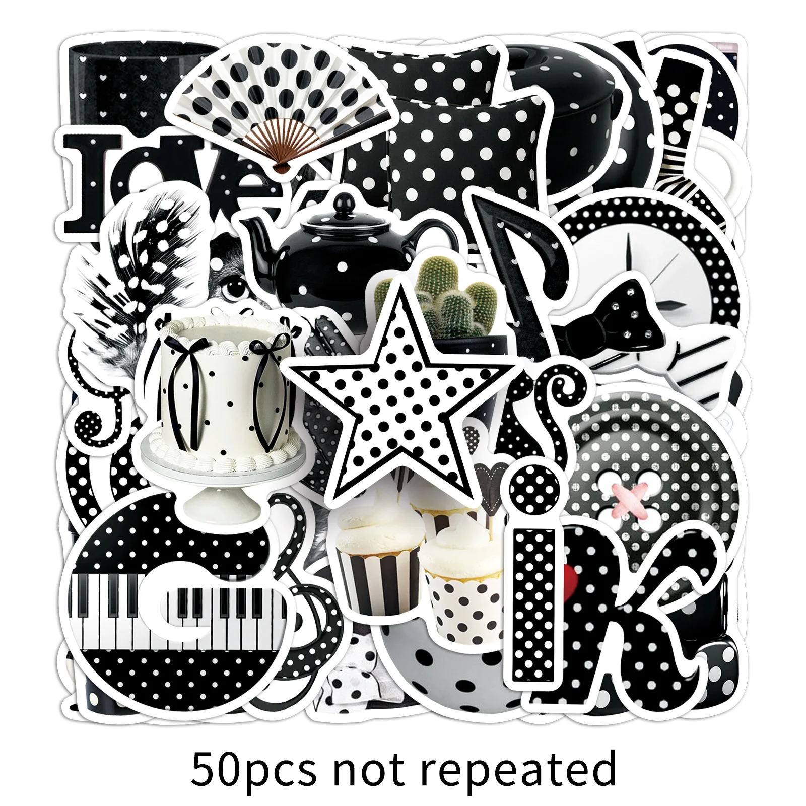 50PCS Black Polka Dot Ins Style Graffiti Sticker Creative Decoration Mobile Phone Case Notebook Water Cup Waterproof Toys Gifts