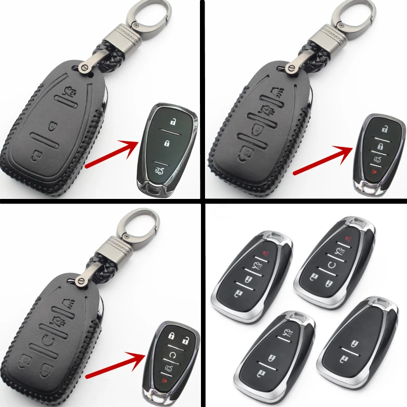 Genuine Leather Car Key Case Cover For Chevrolet Chevy Camaro Equinox Cruze Malibu Spark