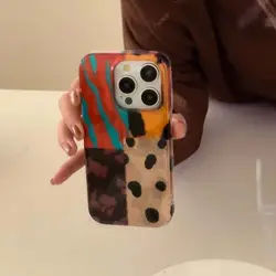 Vintage montage ins phone case for iphone 14promax 15pro 13 16 15 12 pro max 16promax 13pro 14 leopard zebra stripes amber cover