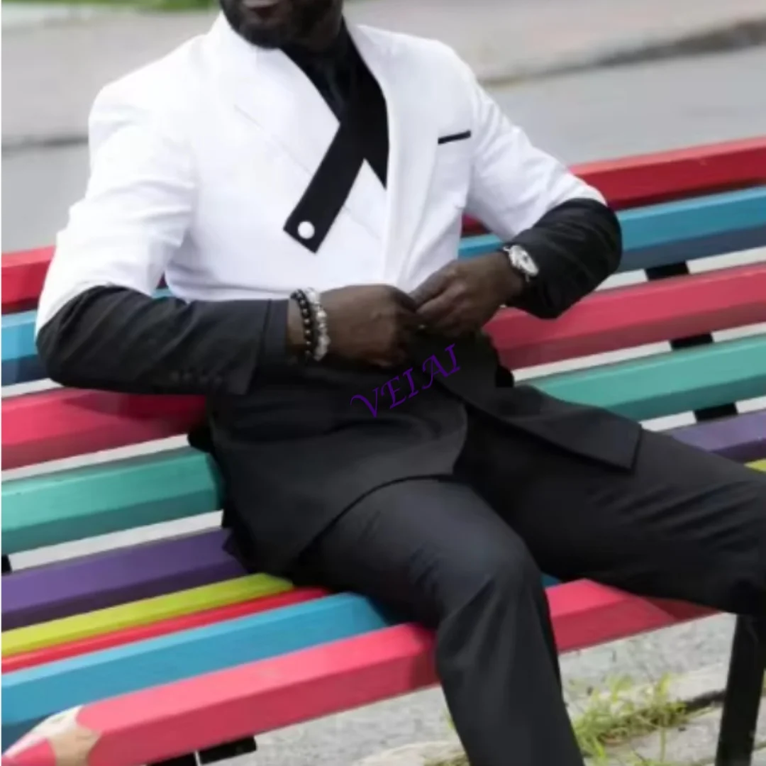 

CustomizedBlack White Patchwork Men'S Sets Party Dresses Double Breasted Male Blazer 2 Pieces Custom Large Size Wedding Dress Fo