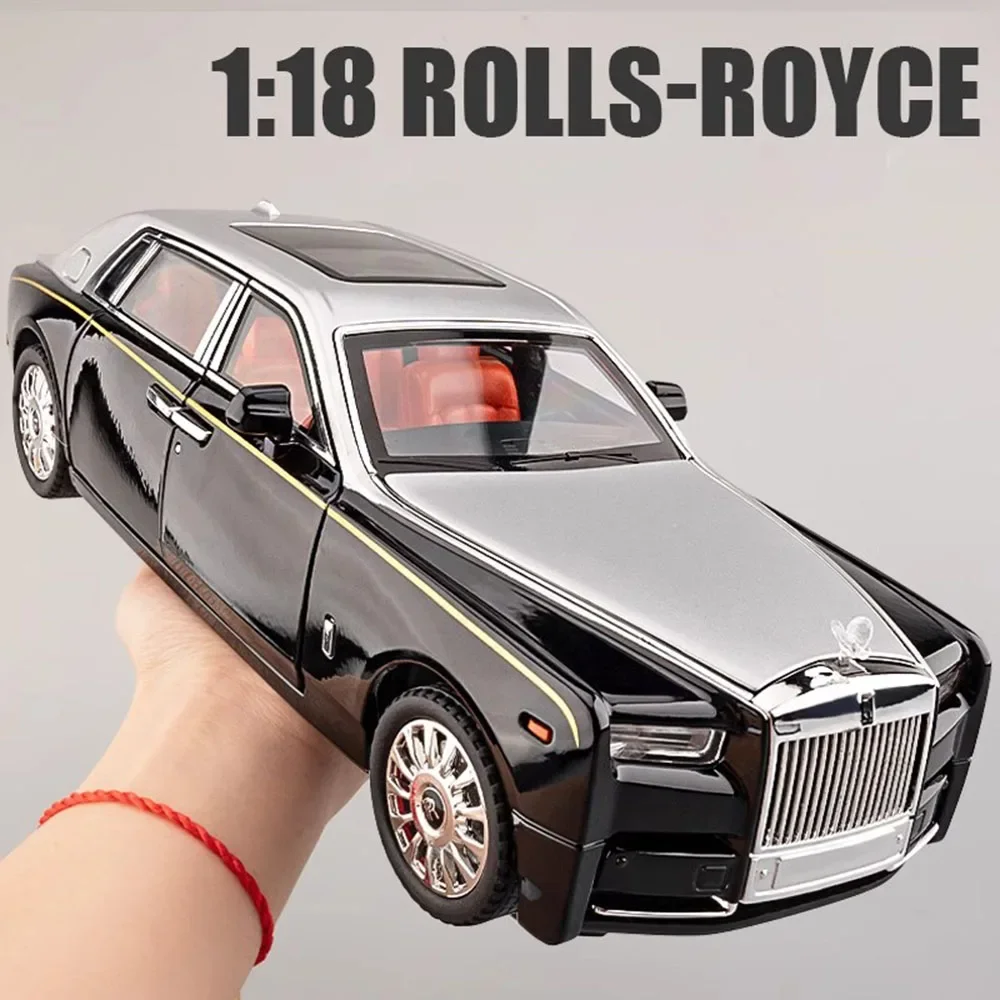 Tamanho grande 1:18 rolls-royce phantom carro brinquedo modelo diecast metal som luz puxar para trás céu estrelado modelos superiores ornamentos de mesa