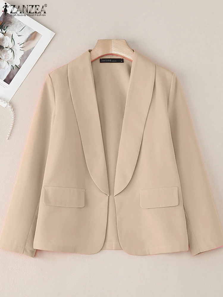 

ZANZEA Women Elegant Lapel Neck Long Sleeve Blazer Suits 2025 Autumn Solid Thin Outwears Slim Flit Coats Stylish OL Work Blazer