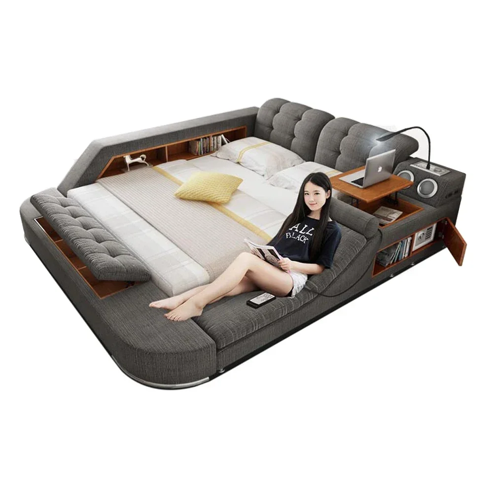 Tech Smart Bed Frame Multifunctional Massage Bed Ultimate Bed Fabric/ Cloth Tatami Upholstered with Bluetooth Speaker