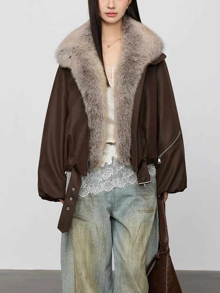 2026 Winter Warm Women Puffer Jackets Natural Real Fox Fur Collar Real Goose Down Jackets Thick Female Outwear Coats