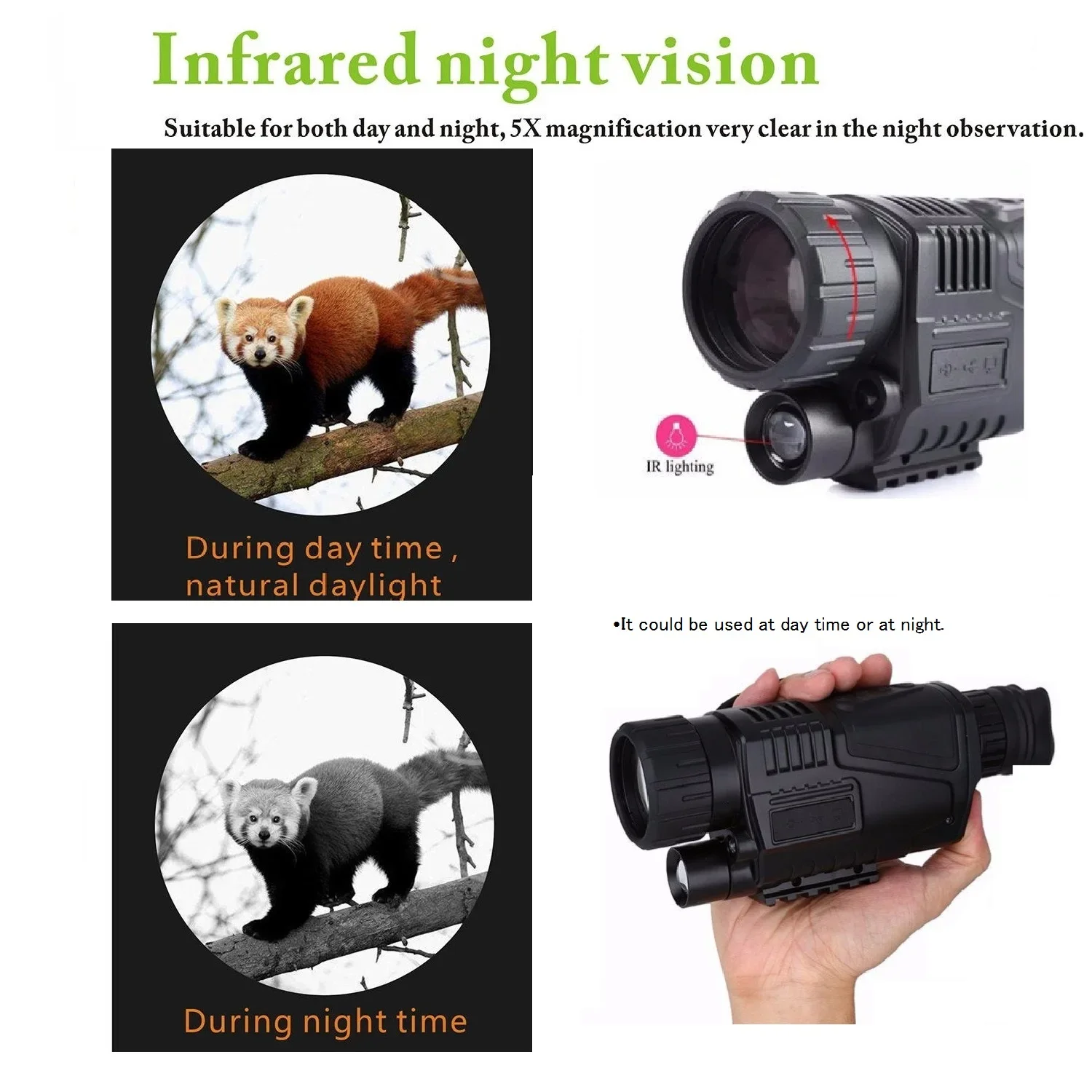 P1S-0540 Night Vision Device Infrared Hunting Scouting Camera 5x Zoom Darkness Monocular Infrared Digital Telescope HD Infrared