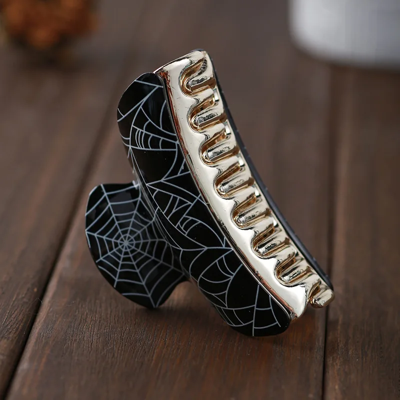 Creative Spider Web Hair Claw Clips Black Gold Color Beautiful Hair Clip Halloween Headwear Woman Hair Accessories