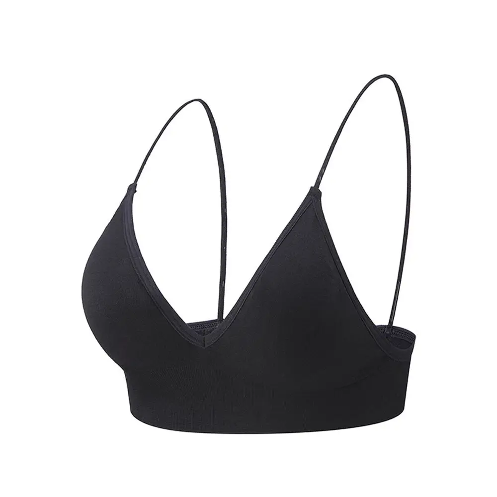Breathable Boneless Triangle Cup Push Up Deep V  Bralettes Women Crop Top Fitness Yoga Top Sports Bra