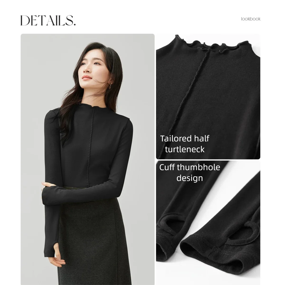 SENTUBILA خمر تي شيرتات طويلة الأكمام المرأة 2025 الخريف عادية وهمية الرقبة القمم الملابس النسائية الصلبة قميص 144S57455