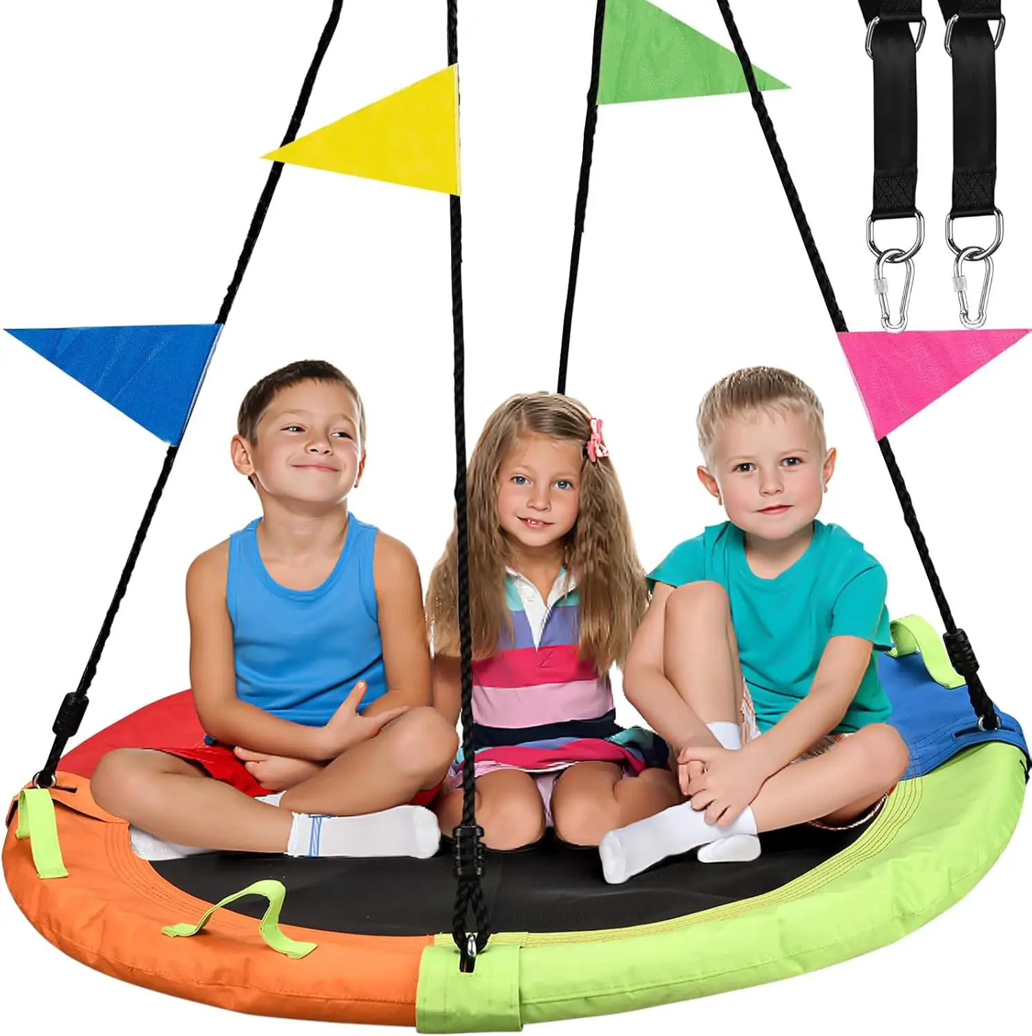 

48-Inch Saucer Swing with Adjustable Straps, 900lbs Capacity, Multicolor Round Disc for Backyard Outdoor Kids Fun