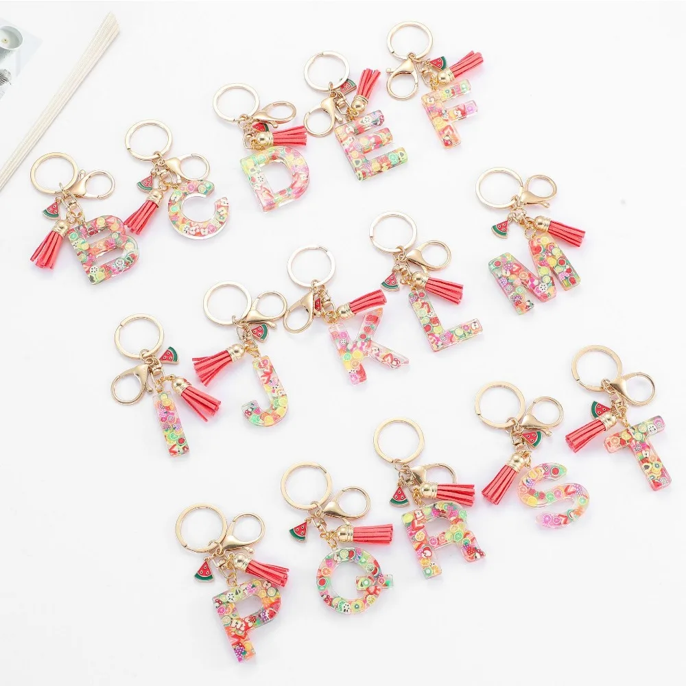 Personalized A-Z Key Ring Buckle Chains Y2k New Fruit Resin Keychain 26 Letter Pendant Fresh Cute Keyring Alphabet Initial Gift