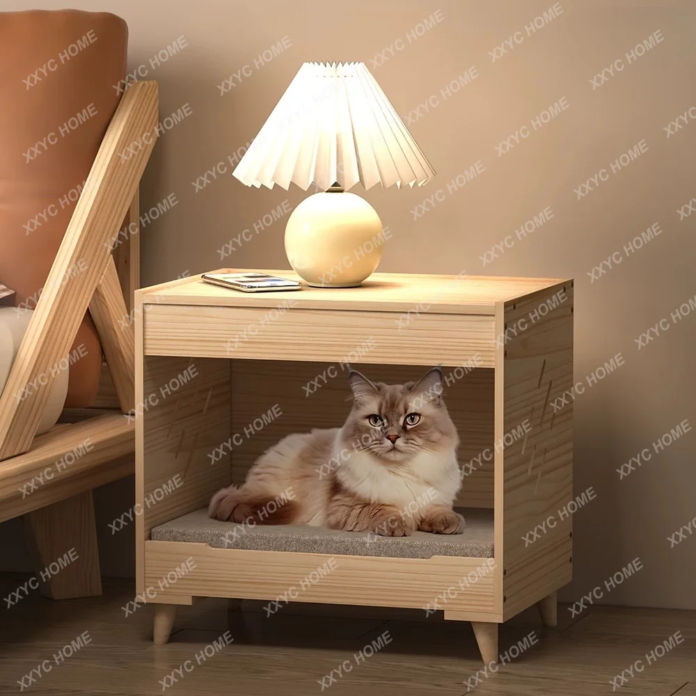 Solid wood pet bed Wooden bedside table Cat bed Universal moisture-proof off-the-ground kennel in all seasons