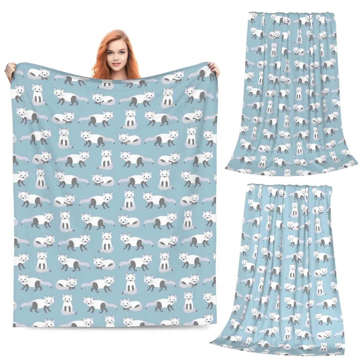 

Arctic Fox Pattern Blankets Fleece Sofa Throw Blanket Warm Throw Blankets for Home Bedroom Outdoor Throws Bedspread Quilt