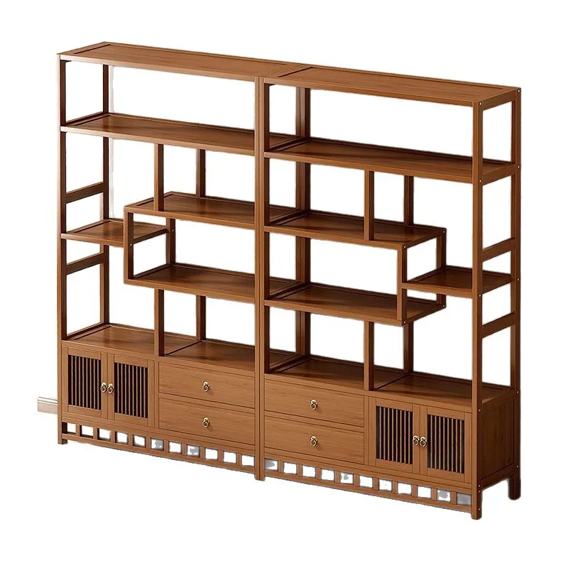 

Полка от пола до потолка в стиле ретро, стеллаж для хранения офисных украшений из цельного дерева, многослойная книжная полка для гостиной, стойка для богу