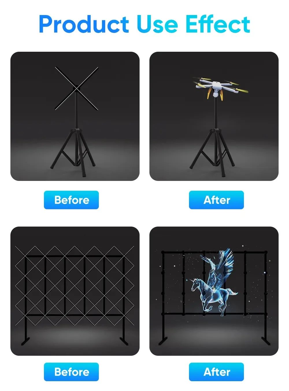 مروحة ثلاثية الأبعاد مقاس 65 سم - 1280 مصباح LED عالي الدقة وتحكم في السحابة والواي فاي للتعليم الداخلي والمركز والتجزئة