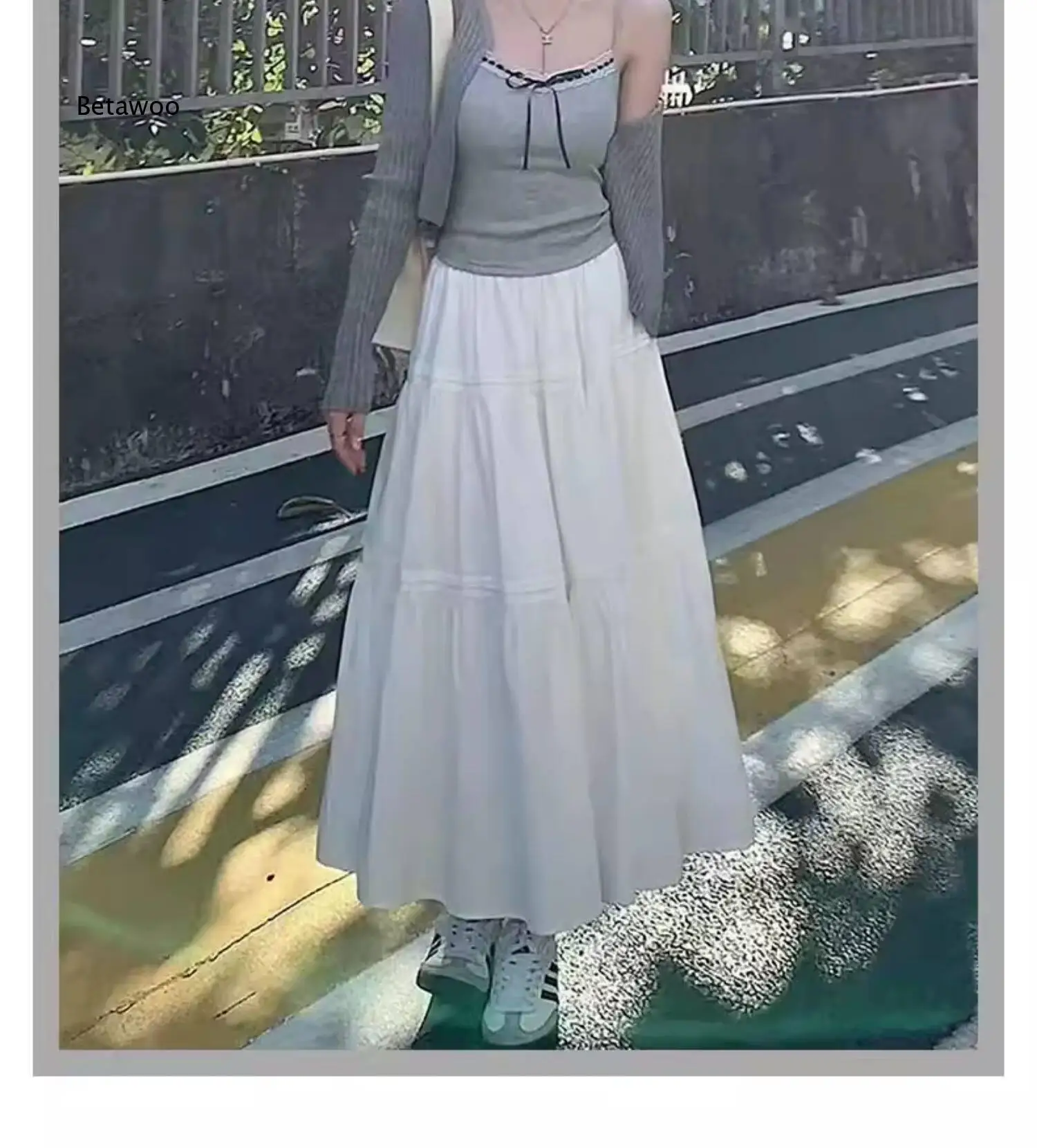 Women Spring White High Waist A Line Midi Skirt Fluffy Layered Cake Skirt Suitable For Petite Figures To Create Gentle Looking