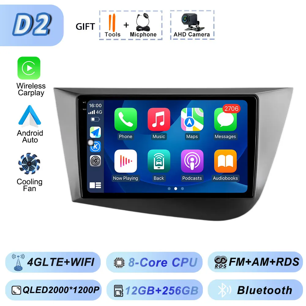 Draadloze Carplay Android 15 voor Seat Leon 2 2005-2012 Multimedia Video Player Wifi Autoradio Navigatie GPS Stereo Android auto