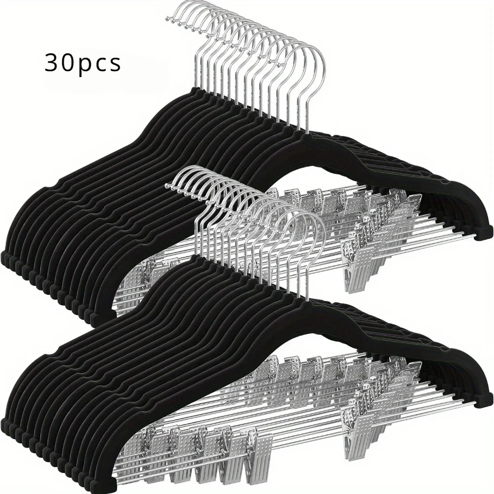 

30pc adult pants rack, plush clothes hanger with clip, plastic anti slip clothing store rack, drying rack, plastic clothes