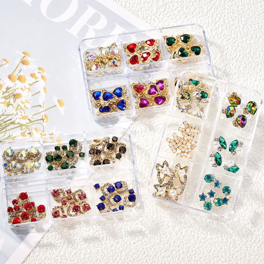 Boxed Luxury Shiny Planet Nail Charms Alloy Matal 3D Nail Art Rhinestone Bling Mix Styles Strass Diamond Manicure Decoration Gem
