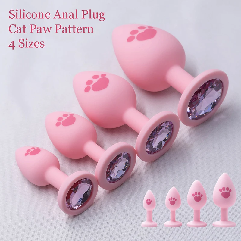 الوردي سيليكون المكونات الشرج للمرأة 4 أحجام القط باو نمط سطح أملس بعقب المكونات كريستال قاعدة الجنس لعب للمرأة الشرج دسار