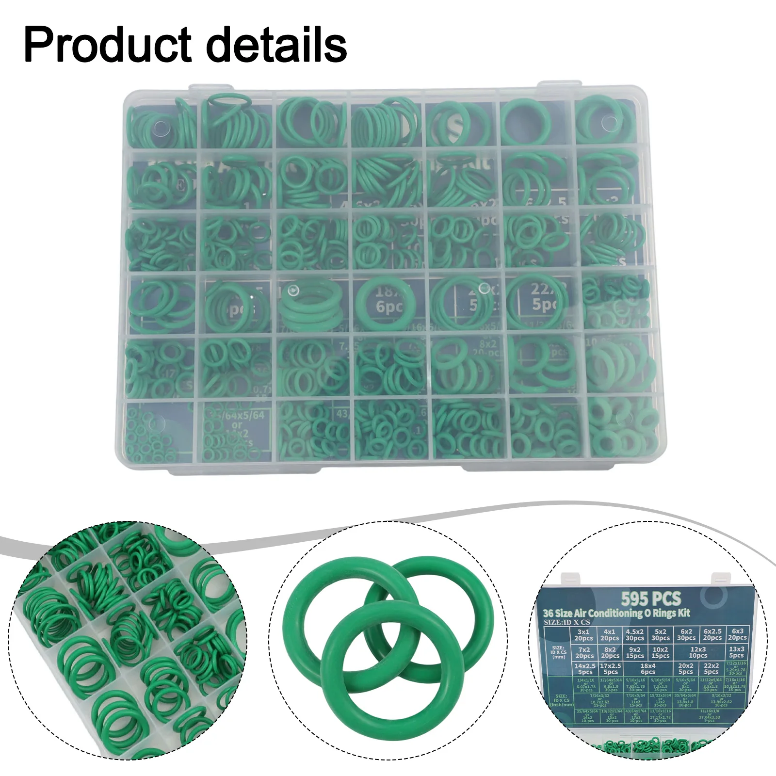 595pcs Car Air Conditioner O-Ring Kit For Repair Air Conditioning Systems 36 Sizes Sealing Rubber O-Ring Combination Set