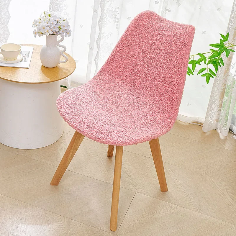 High Elastic Teddy Velvet Shell Chair Cover Soft Solid Dining Seat Cover for Hotel Bar Banquet Wedding Plush Stretch Slipcovers
