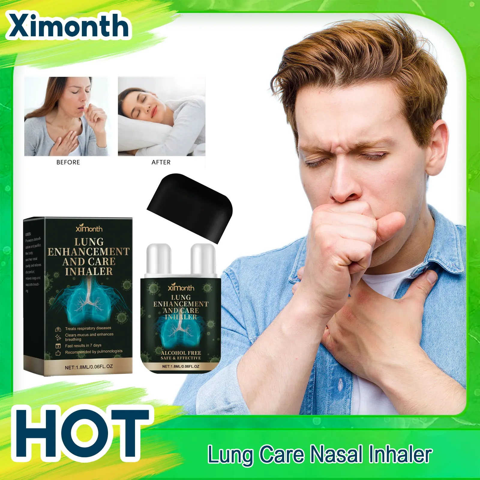 Lung Cleaning Nasal Inhaler Breath Detox Lung Support For Smoker Anti Stuffy Rhinitis Nose Refresh Brain Relief Headache Fatigue