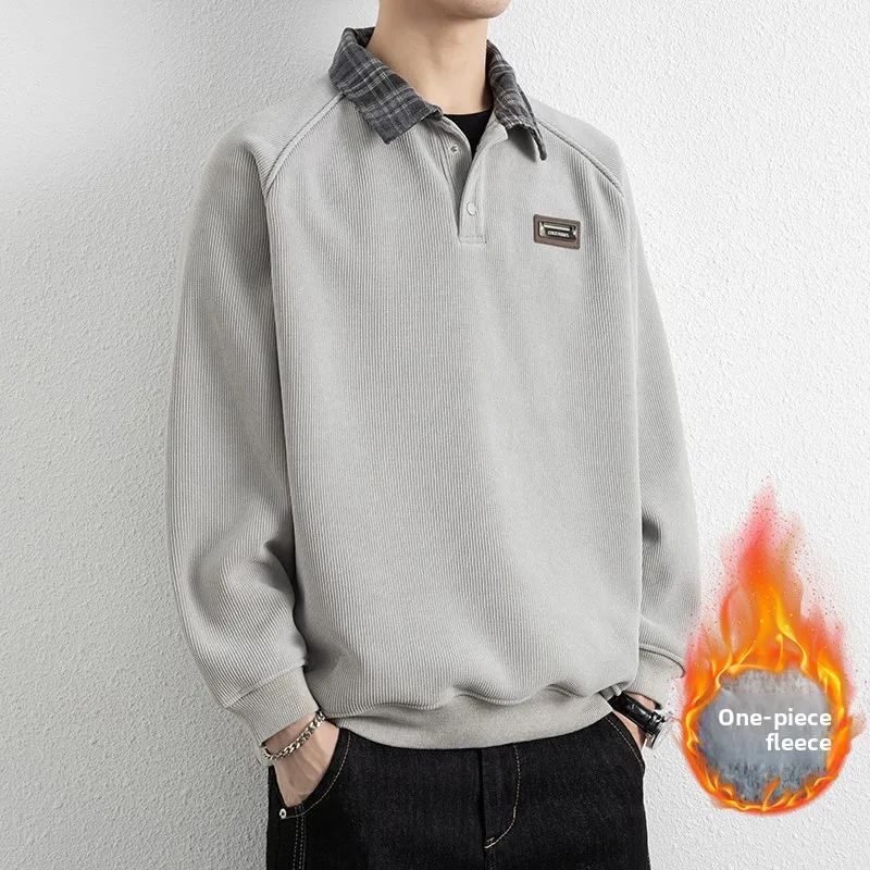 

Утепленный вязаный свитер с флисовой подкладкой для мужчин, повседневный, теплый, с длинным рукавом, из мягкого полиэфирного волокна, зимний