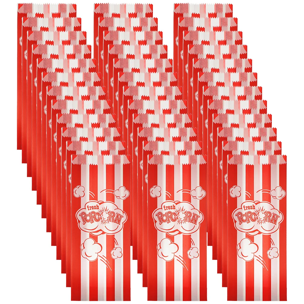 

100pcs Greaseproof Paper Bags Popcorn Containers Oil Proof Party Supplies Classic Color Cinema Snack Holder Bulk Wrap