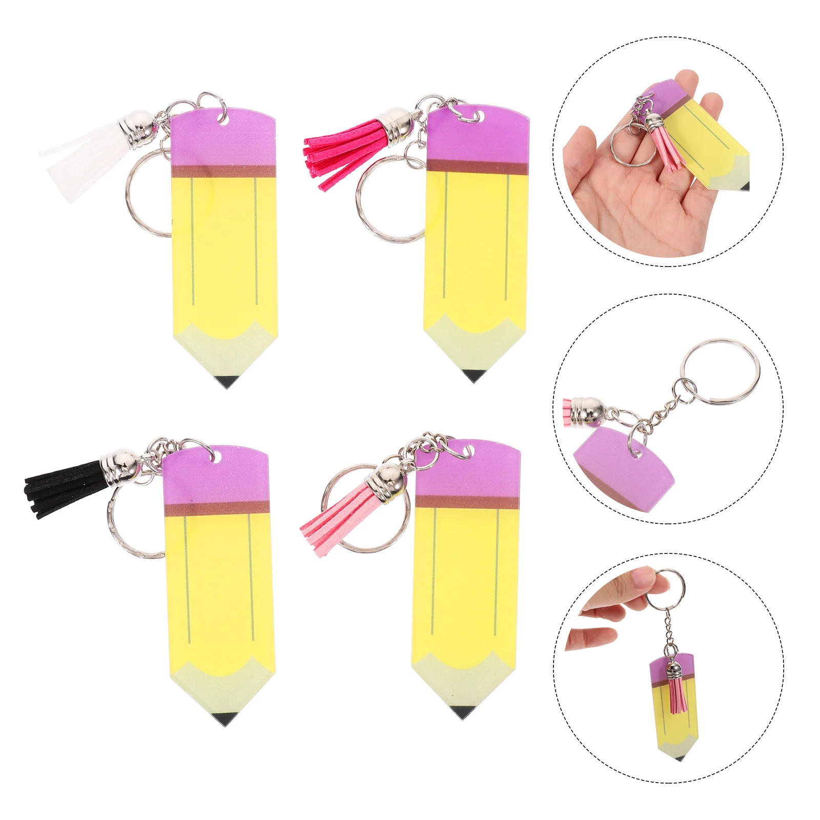 4 Pcs Pencil Keychain Back to School Keychains for Teacher Chams Locket Adorable Students Cartoon