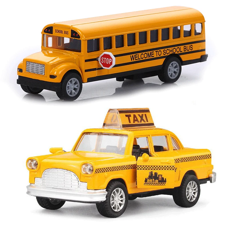 1: 32 School Bus Taxi Alloy Car Model Boy Birthday Gift Puzzle Toy