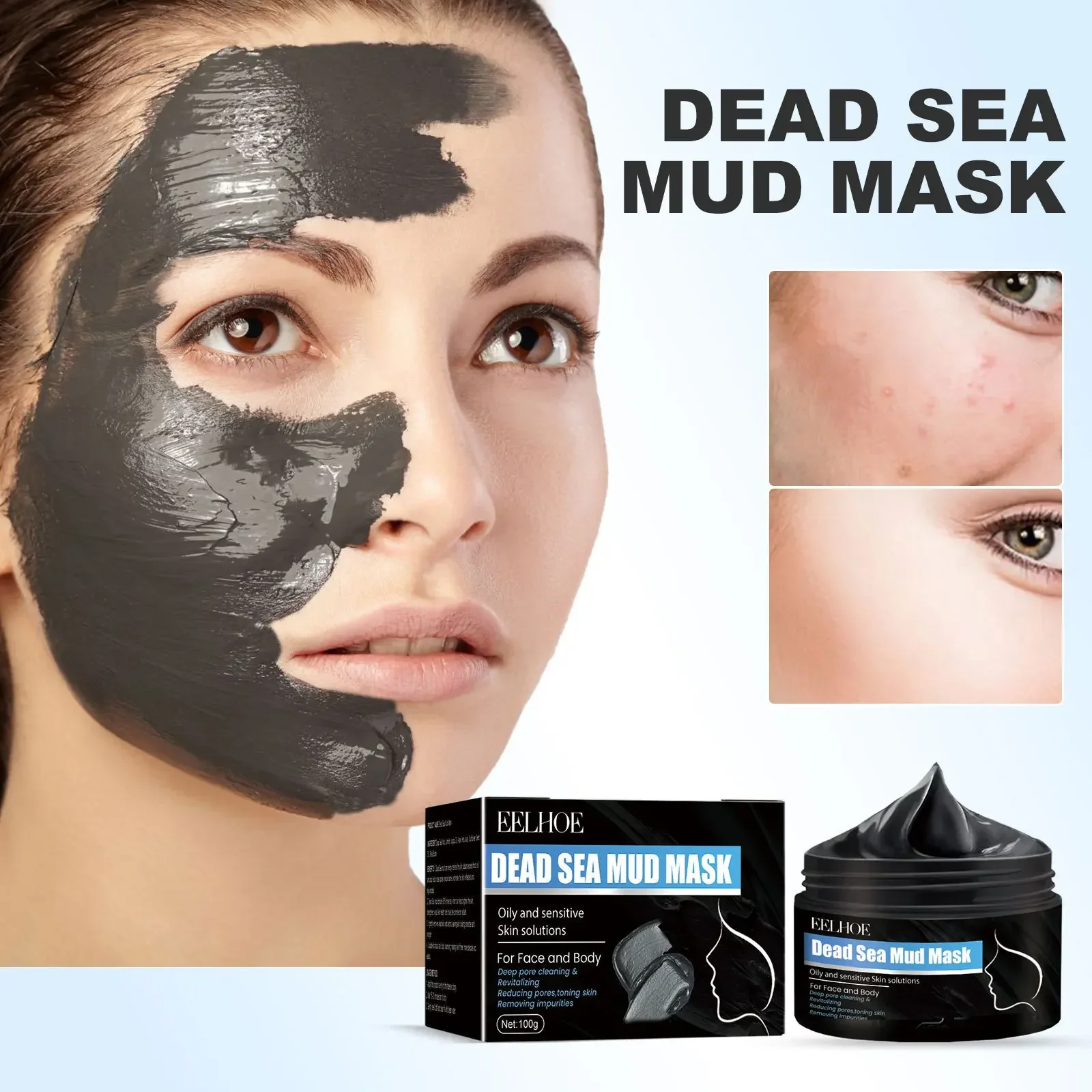 

EELHOE Dead Sea Mud Cleansing Mask Hydrating Cleansing Skin Blackheads and Acne Deep Oil Control Smearable Mud Mask Shrink Pores